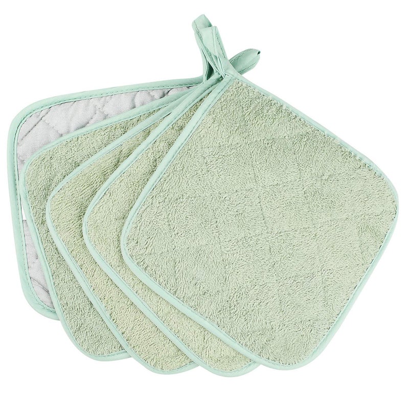 lifaith 100% Cotton Kitchen Everyday Basic Terry Pot Holder Heat Resistant Coaster Potholder for Cooking and Baking Set of 5 Mint Green - Image 2